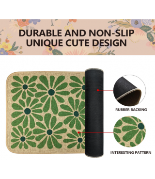 Spring Green Floral Decorative Doormat, Seasonal Summer Low-Profile Switch Rug Door Mat Floor Mat for Indoor Outdoor 17x29 Inch