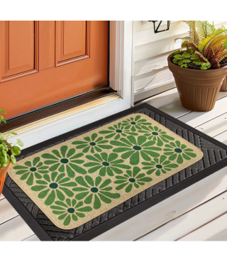 Spring Green Floral Decorative Doormat, Seasonal Summer Low-Profile Switch Rug Door Mat Floor Mat for Indoor Outdoor 17x29 Inch