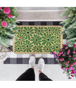 Spring Green Floral Decorative Doormat, Seasonal Summer Low-Profile Switch Rug Door Mat Floor Mat for Indoor Outdoor 17x29 Inch
