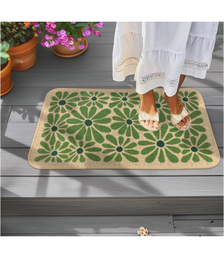 Spring Green Floral Decorative Doormat, Seasonal Summer Low-Profile Switch Rug Door Mat Floor Mat for Indoor Outdoor 17x29 Inch