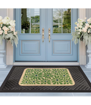 Spring Green Floral Decorative Doormat, Seasonal Summer Low-Profile Switch Rug Door Mat Floor Mat for Indoor Outdoor 17x29 Inch