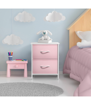 Nightstand with 2 Drawers - Kids Bedside Furniture End Table Night Stand - Steel Frame