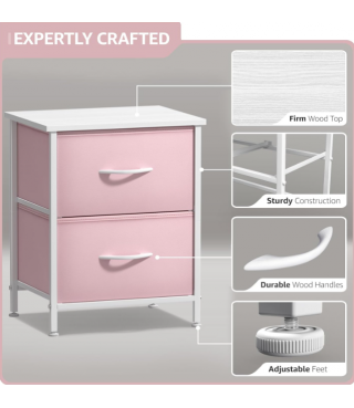 Nightstand with 2 Drawers - Kids Bedside Furniture End Table Night Stand - Steel Frame