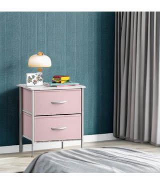 Nightstand with 2 Drawers - Kids Bedside Furniture End Table Night Stand - Steel Frame