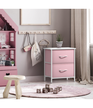 Nightstand with 2 Drawers - Kids Bedside Furniture End Table Night Stand - Steel Frame