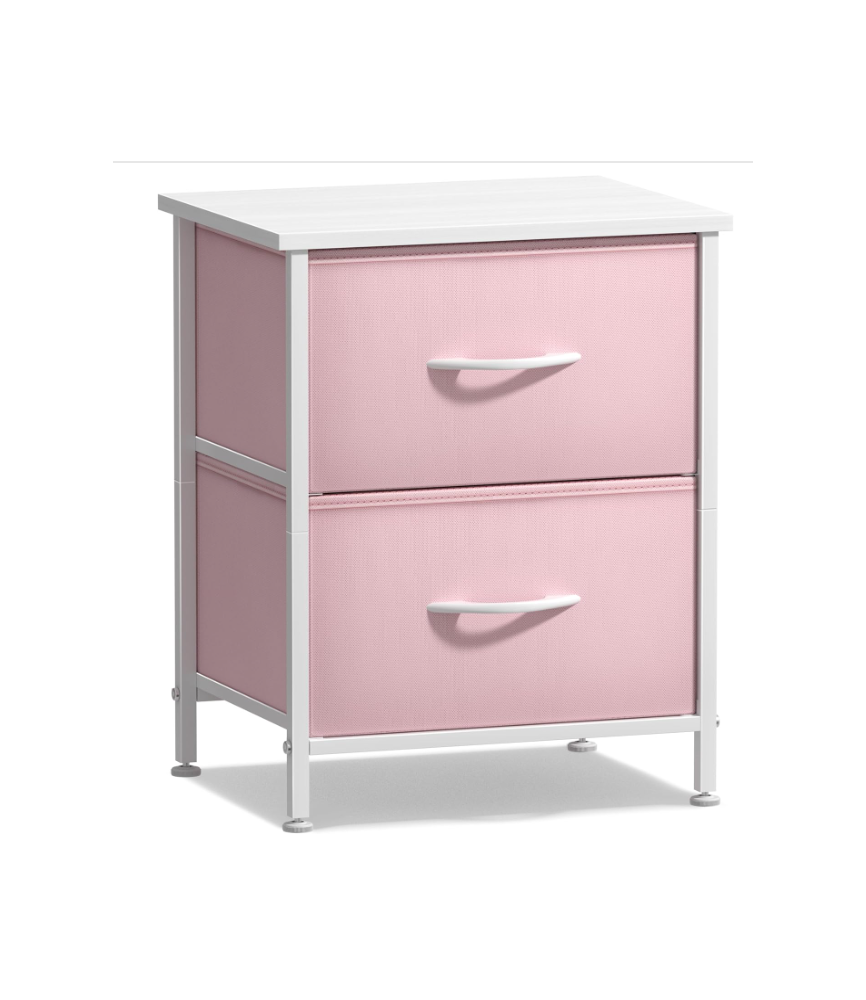 Nightstand with 2 Drawers - Kids Bedside Furniture End Table Night Stand - Steel Frame