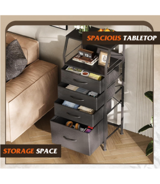 Tall Nightstand with 4 Fabric Drawers & Open Shelf