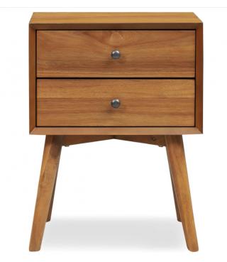 Mid-Century Modern Nightstand – Solid Wood Bedside Table with 2 Drawers