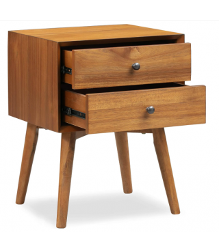 Mid-Century Modern Nightstand – Solid Wood Bedside Table with 2 Drawers