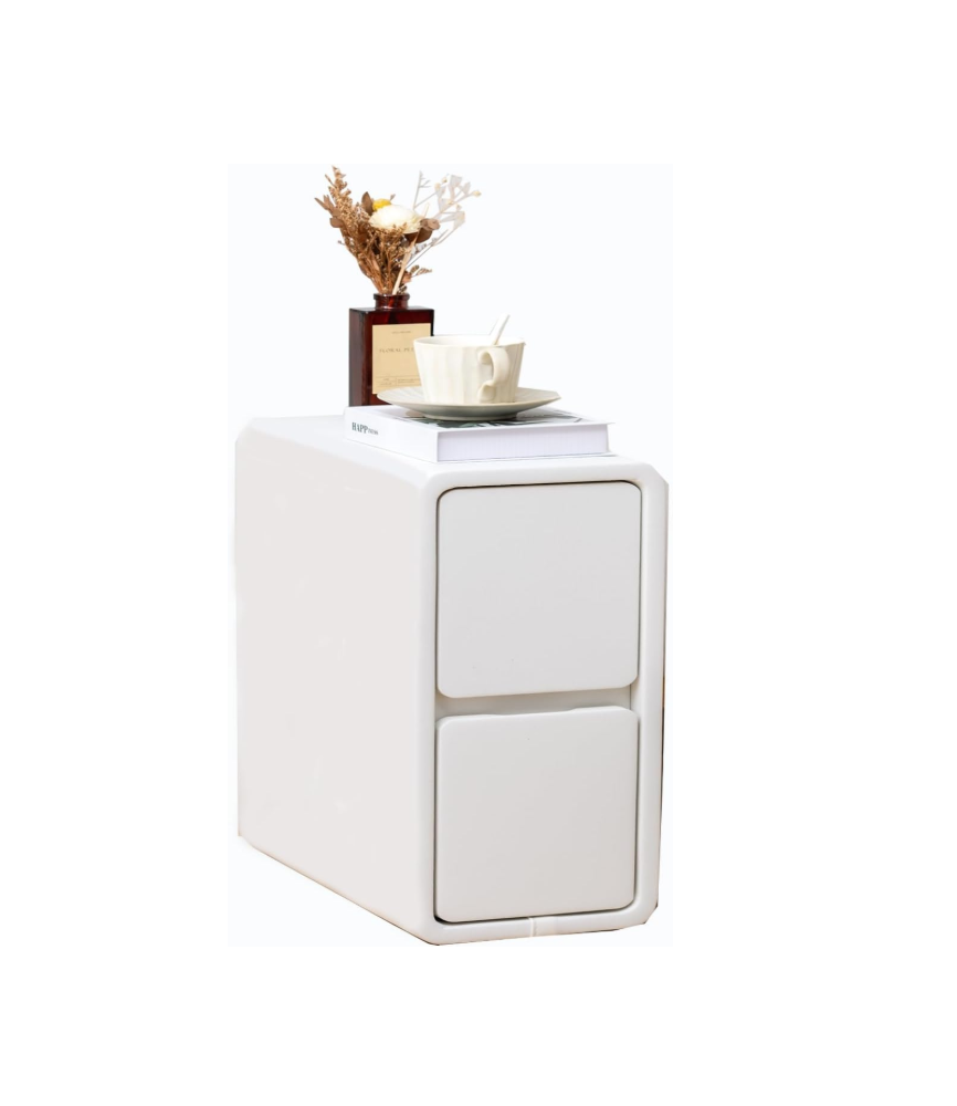 White Small Side Table, Slim Solid Wood Bedside Table for Bedroom