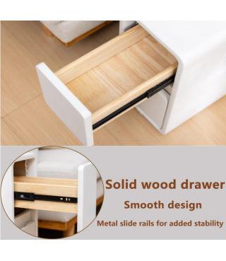 White Small Side Table, Slim Solid Wood Bedside Table for Bedroom