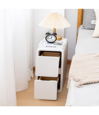 White Small Side Table, Slim Solid Wood Bedside Table for Bedroom