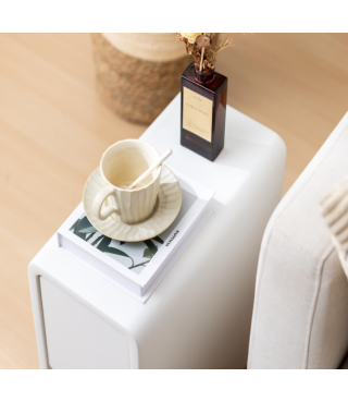 White Small Side Table, Slim Solid Wood Bedside Table for Bedroom