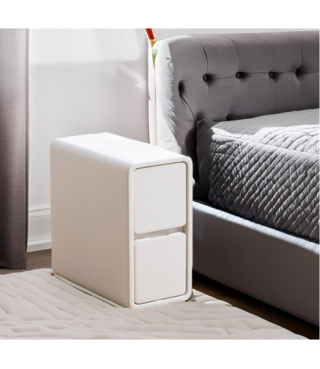 White Small Side Table, Slim Solid Wood Bedside Table for Bedroom