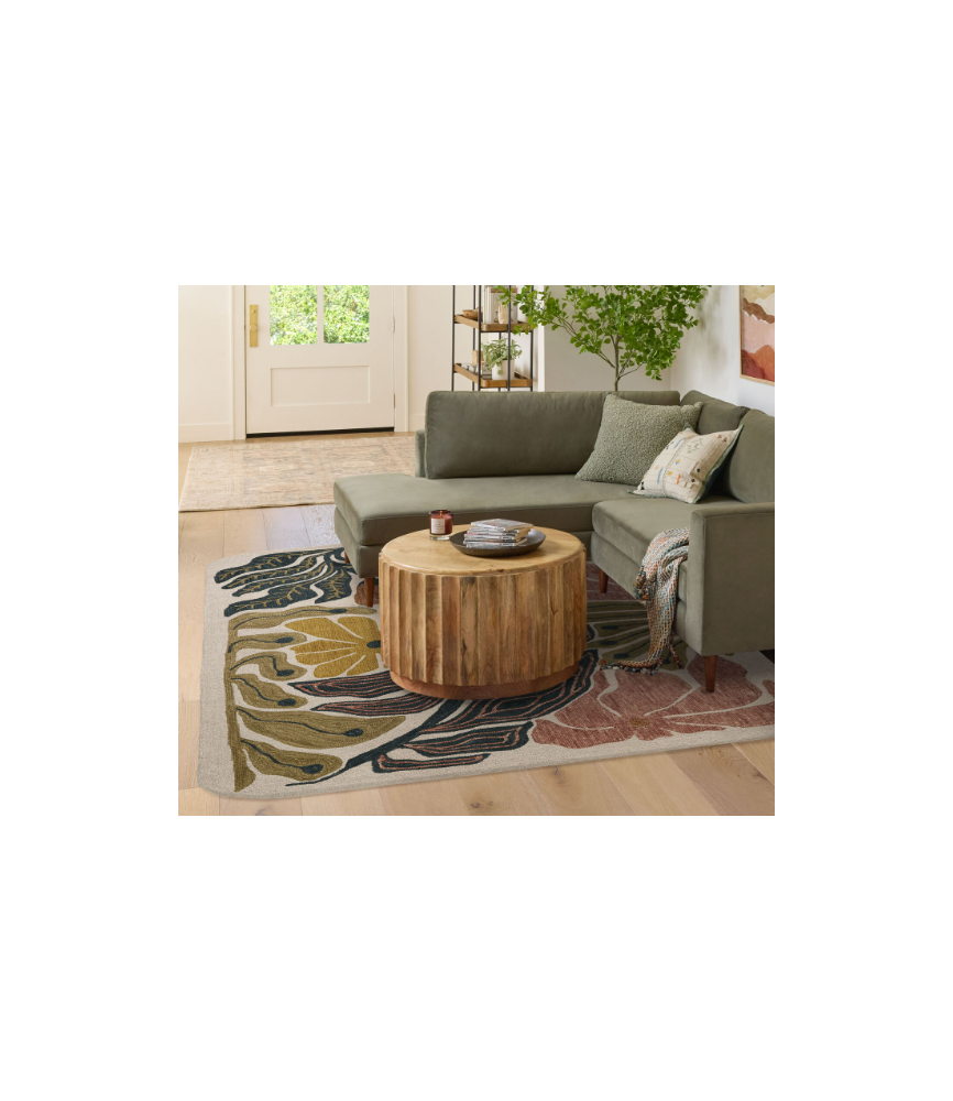 OT Multicolor Floral Tufted Wool Rounded Area Rug