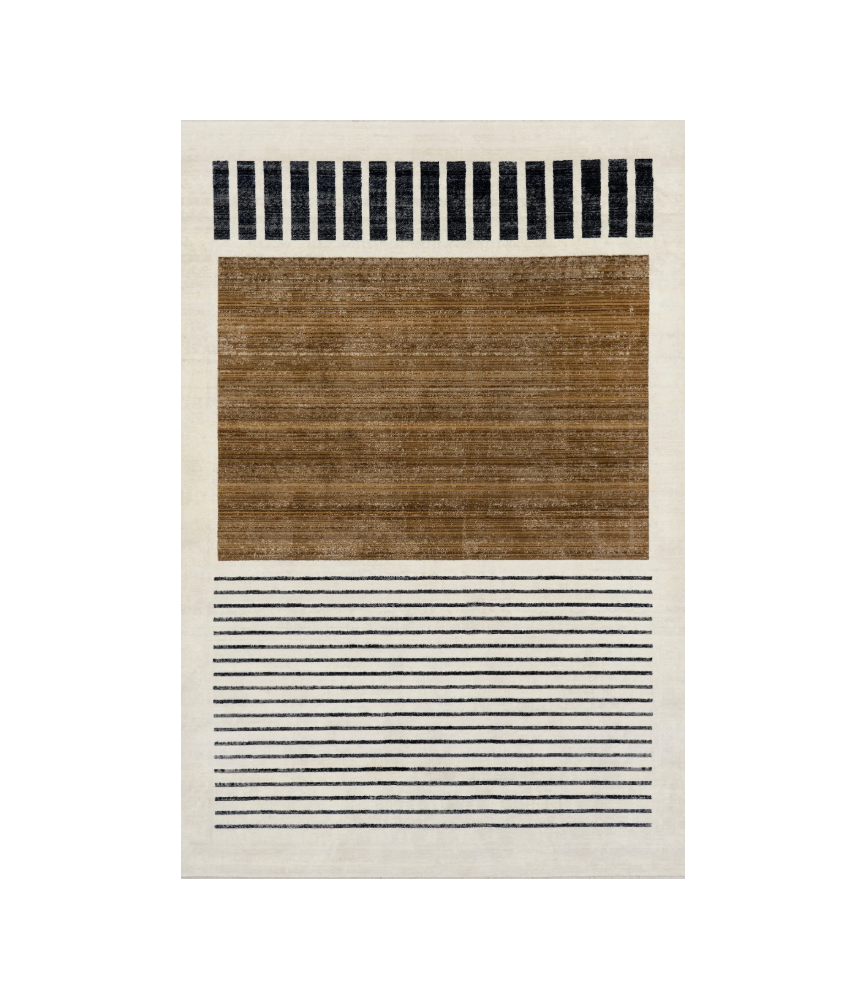 Beige Block Striped Rug