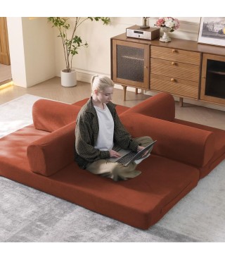 Convertible Sleeper Sofa Bed with Cylindrical Pillow