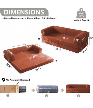 Convertible Sleeper Sofa Bed with Cylindrical Pillow