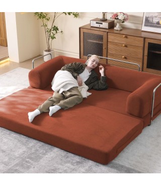 Convertible Sleeper Sofa Bed with Cylindrical Pillow