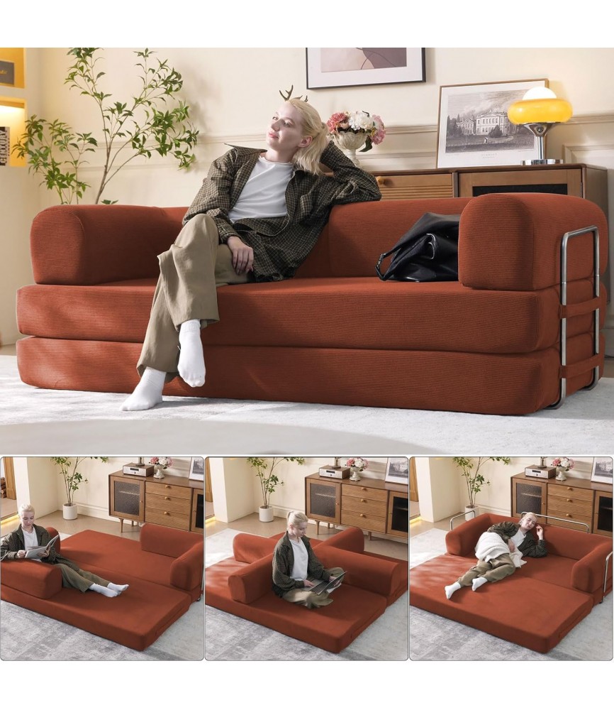 Convertible Sleeper Sofa Bed with Cylindrical Pillow
