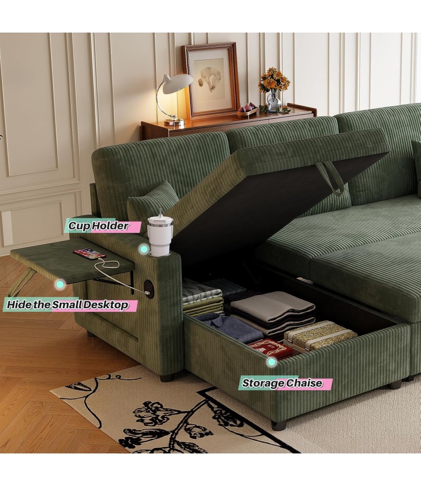 Sleeper Sectional Sofa, 83" Convertible Sofa Bed with Pull Out Couches