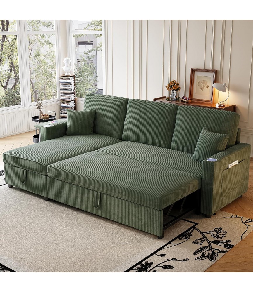 Sleeper Sectional Sofa, 83" Convertible Sofa Bed with Pull Out Couches