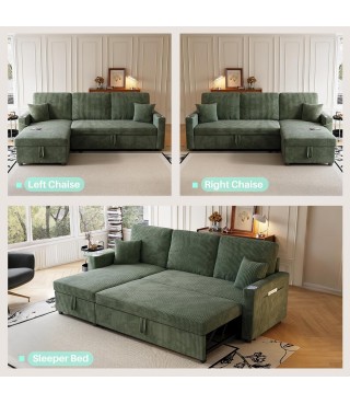 Sleeper Sectional Sofa, 83" Convertible Sofa Bed with Pull Out Couches