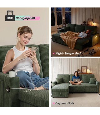 Sleeper Sectional Sofa, 83" Convertible Sofa Bed with Pull Out Couches