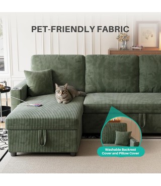 Sleeper Sectional Sofa, 83" Convertible Sofa Bed with Pull Out Couches