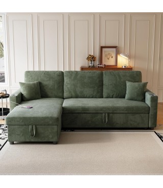 Sleeper Sectional Sofa, 83" Convertible Sofa Bed with Pull Out Couches