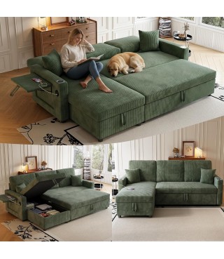 Sleeper Sectional Sofa, 83" Convertible Sofa Bed with Pull Out Couches