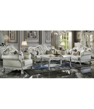 Faux Leather Sofa with 4 Pillows in White