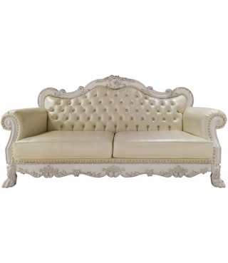 Faux Leather Sofa with 4 Pillows in White