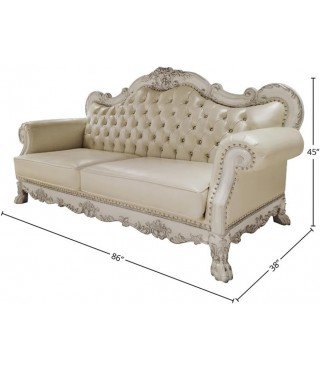 Faux Leather Sofa with 4 Pillows in White