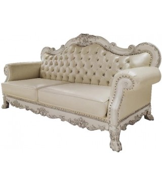 Faux Leather Sofa with 4 Pillows in White
