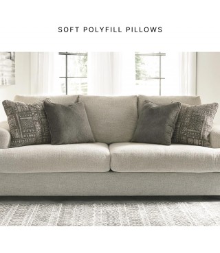 Contemporary Chenille Queen Sofa Sleeper with 4 Accent Pillows, Off-White