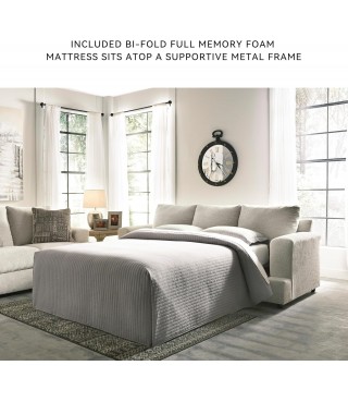 Contemporary Chenille Queen Sofa Sleeper with 4 Accent Pillows, Off-White