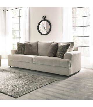 Contemporary Chenille Queen Sofa Sleeper with 4 Accent Pillows, Off-White