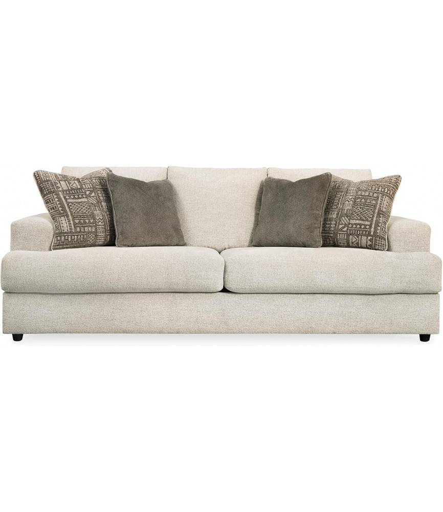 Contemporary Chenille Queen Sofa Sleeper with 4 Accent Pillows, Off-White