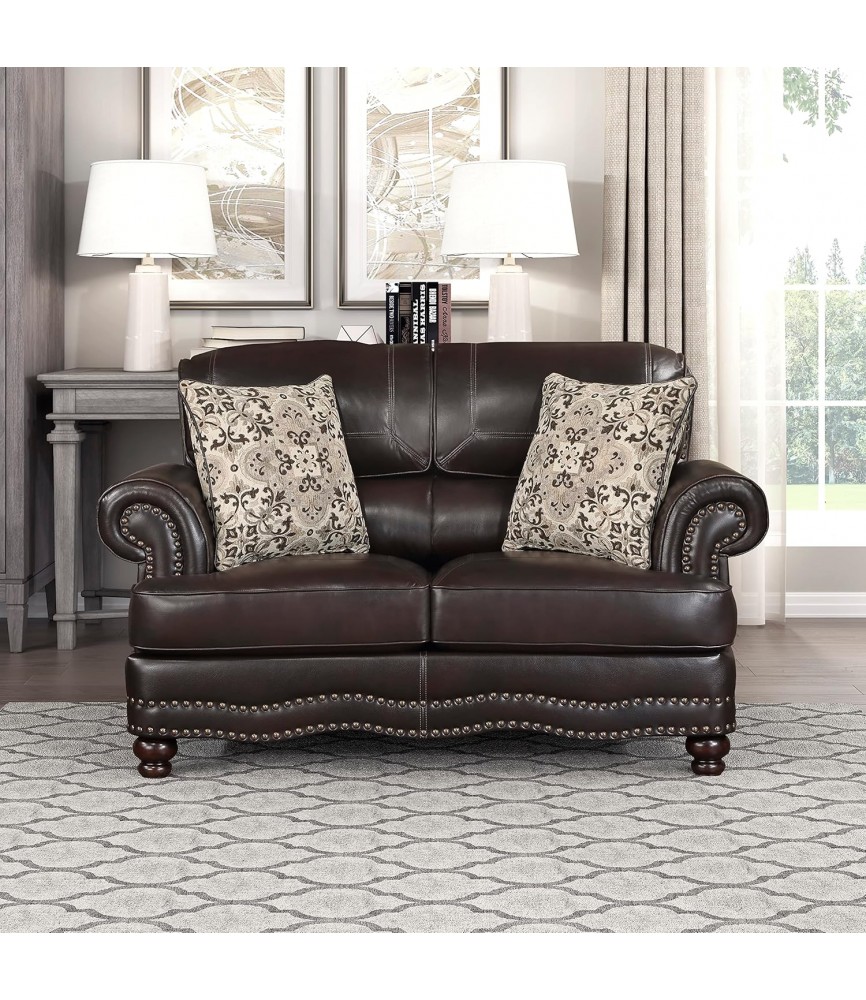 Faux Leather Living Room Loveseat, Brown