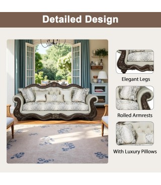 Luxury Victorian Couch - Floral Couch with Crystal Tufted & Floral Pattern & Elegant Legs