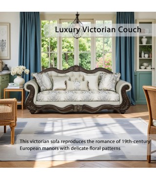 Luxury Victorian Couch - Floral Couch with Crystal Tufted & Floral Pattern & Elegant Legs