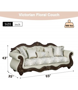 Luxury Victorian Couch - Floral Couch with Crystal Tufted & Floral Pattern & Elegant Legs