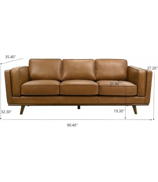 Tan 3-Seat Genuine Leather Sofa
