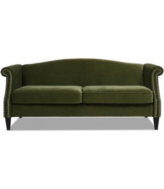 77" Camel Back Small Space Sofa Olive Green Performance Velvet
