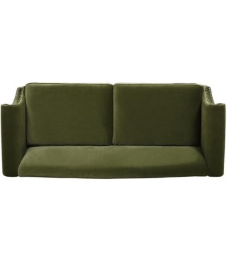 77" Camel Back Small Space Sofa Olive Green Performance Velvet