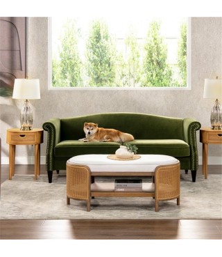 77" Camel Back Small Space Sofa Olive Green Performance Velvet