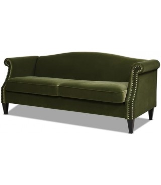 77" Camel Back Small Space Sofa Olive Green Performance Velvet