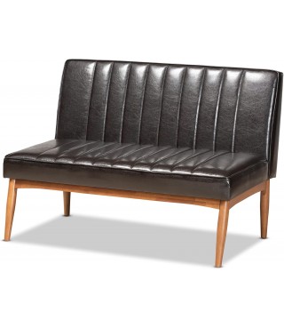 Mid-Century Modern Dark Brown Faux Leather Upholstered