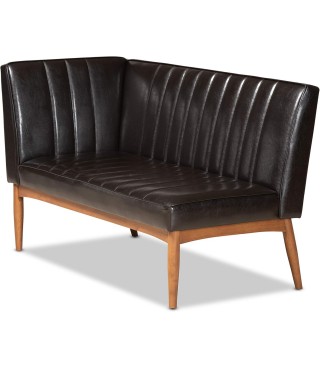 Mid-Century Modern Dark Brown Faux Leather Upholstered